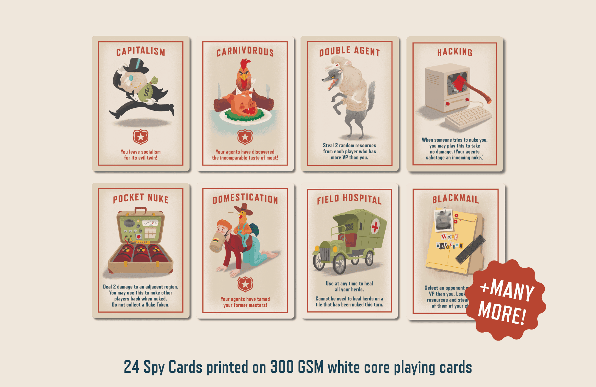 24 Spy Cards printed on 300 GSM white core playing cards